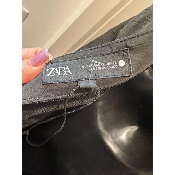 ZARA Black Round Neck Long Sleeves Wrinkled Fabric Open Back Midi Dress SzXL New - Picture 2 of 14